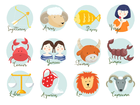 Beautiful raster image with nice hand drawn horoscope signsの写真素材