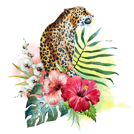 illustrated watercolor  leopardのイラスト素材