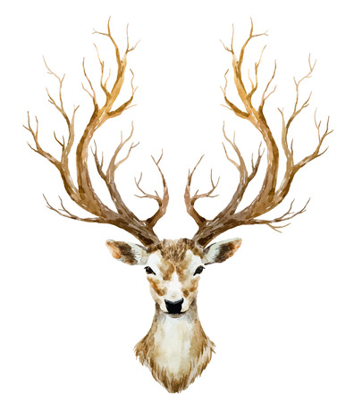 Beautiful image with nice watercolor hand drawn deerのイラスト素材