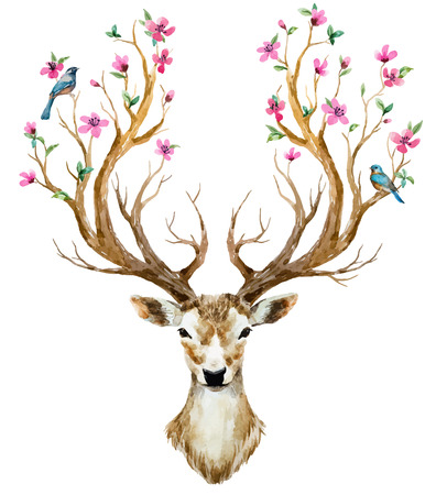 Beautiful image with nice watercolor hand drawn deerのイラスト素材