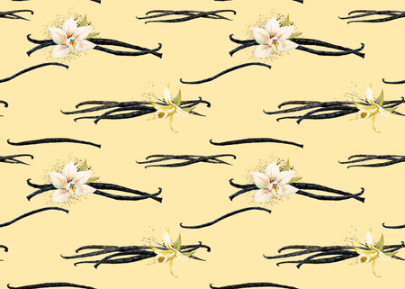 Beautiful pattern with nice watercolor vanilla and orchidsの写真素材