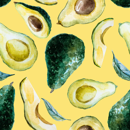 Beautiful pattern with nice watercolor hand drawn avocadoのイラスト素材