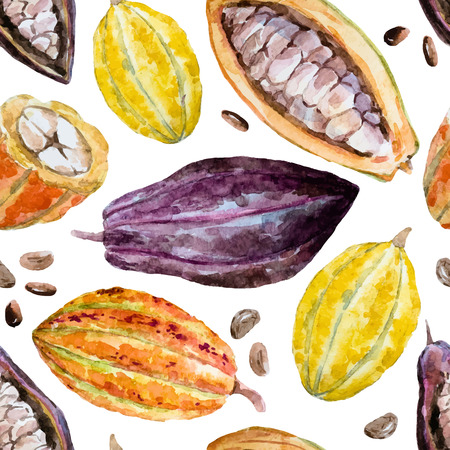 Beautiful pattern with nice hand drawn watercolor cocoa beansのイラスト素材