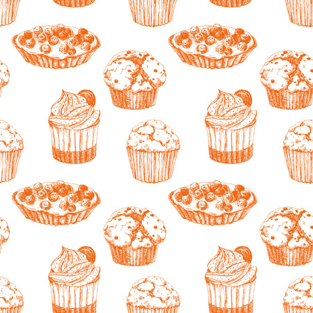 Beautiful pattern with nice hand drawn cakesのイラスト素材