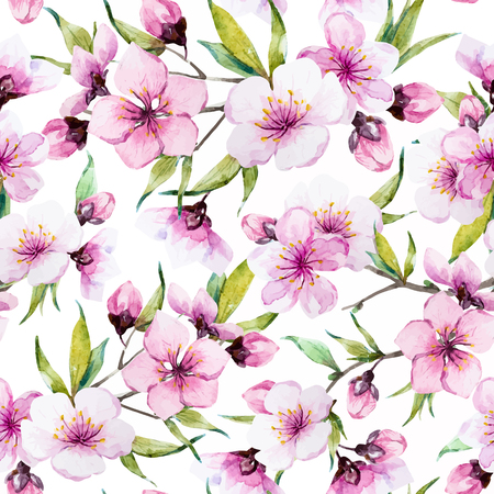 Beautiful pattern with nice watercolor sakura flowersのイラスト素材