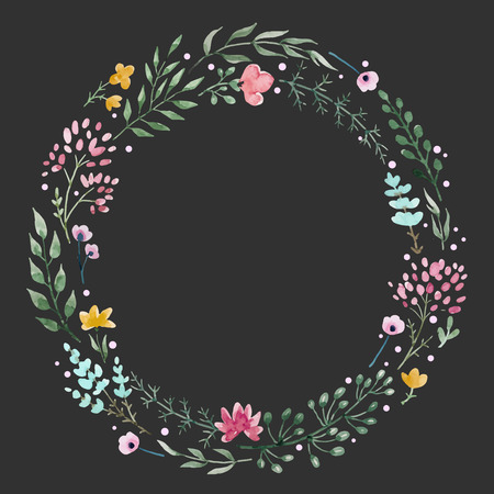 Beautiful wreath with nice hand drawn watercolor flowersのイラスト素材