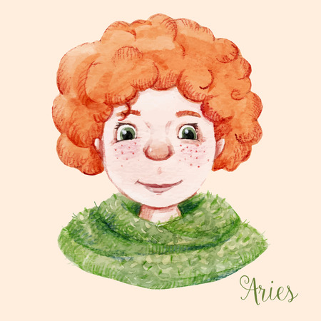 Beautiful watercolor hand drawn girl as a symbol of horoscope sign ariesのイラスト素材