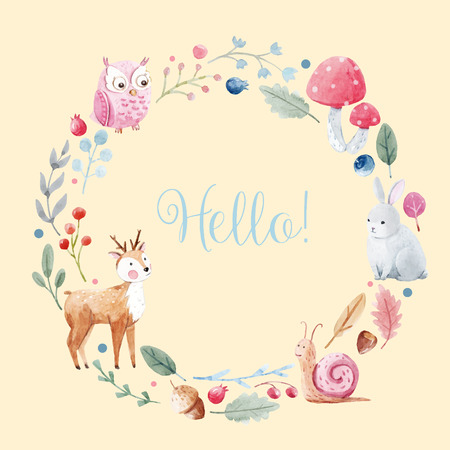 Beautiful vector watercolor hand drawn floral wreath frameのイラスト素材