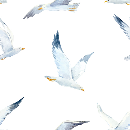 Watercolor seagull vector patternのイラスト素材