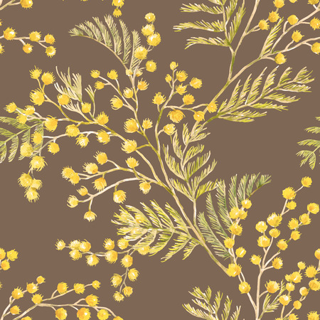 Watercolor mimosa vector patternのイラスト素材