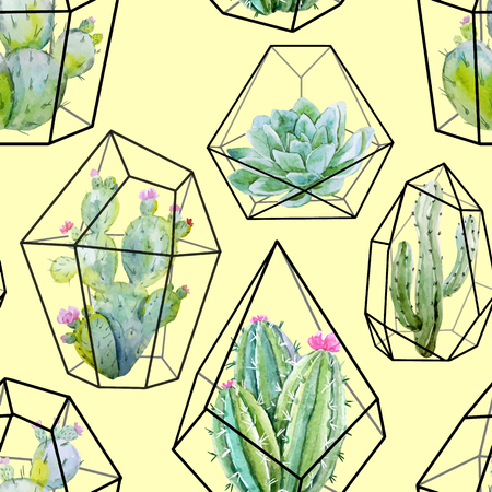 Watercolor vector cactus patternのイラスト素材