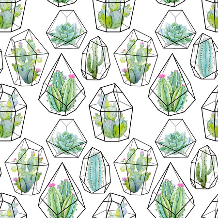 Watercolor vector cactus patternのイラスト素材
