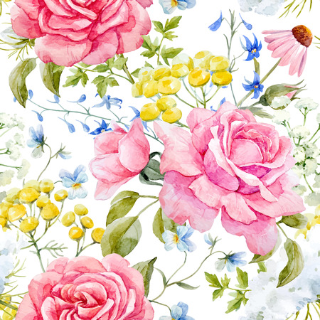Watercolor rose seamless vector patternのイラスト素材