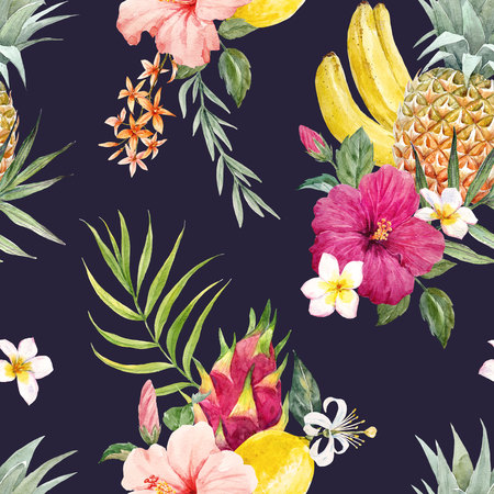 Watercolor tropical patternの写真素材