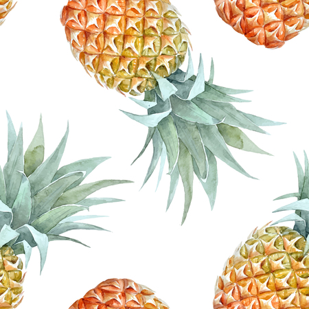 Watercolor tropical pineapple vector patternのイラスト素材