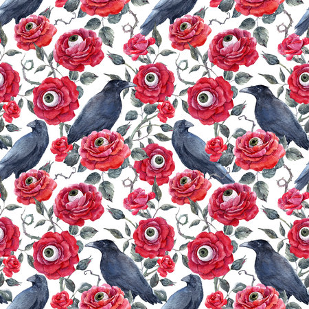 Watercolor floral halloween patternの写真素材