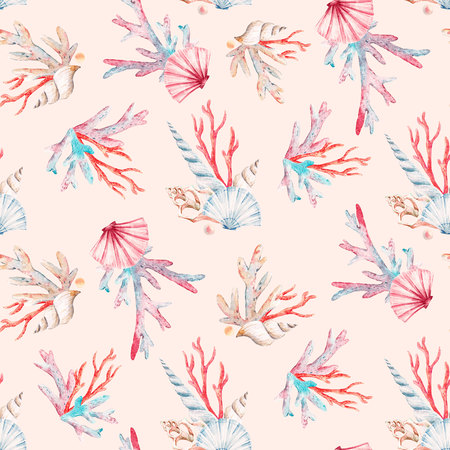 Watercolor sea life patternの写真素材