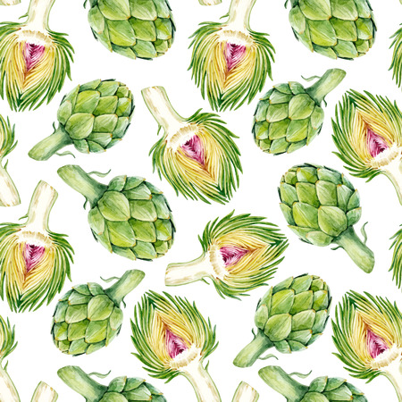 Watercolor artichoke vector patternのイラスト素材