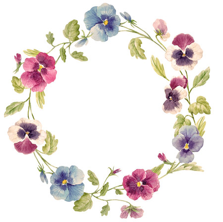 Watercolor pansy flower wreathの写真素材