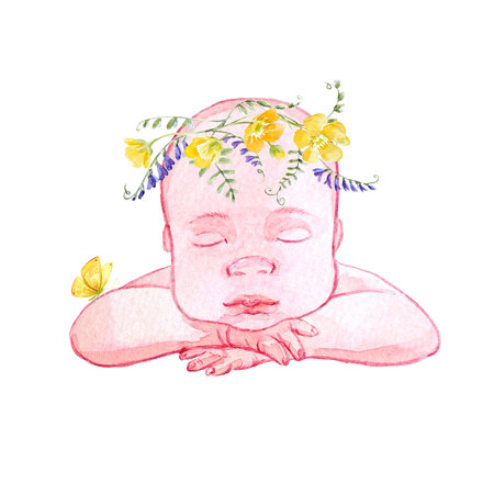 Watercolor baby illustrationの写真素材