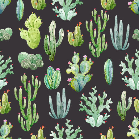 Watercolor cactus pattern
