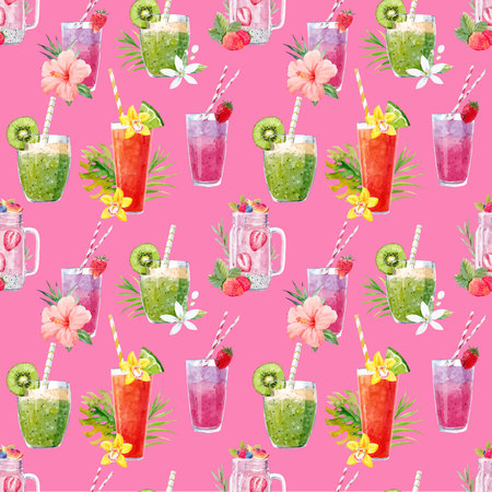Watercolor smoothie vector pattern illustration.のイラスト素材