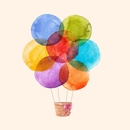 Beautiful vector illustration with hand drawn watercolor rainbow colourful air baloonsのイラスト素材