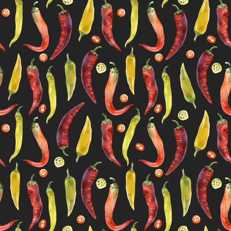Beautiful vector seamless pattern with hand drawn watercolor chili peppersの写真素材