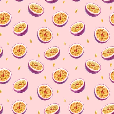 Beautiful vector seamless pattern with hand drawn passion fruitのイラスト素材