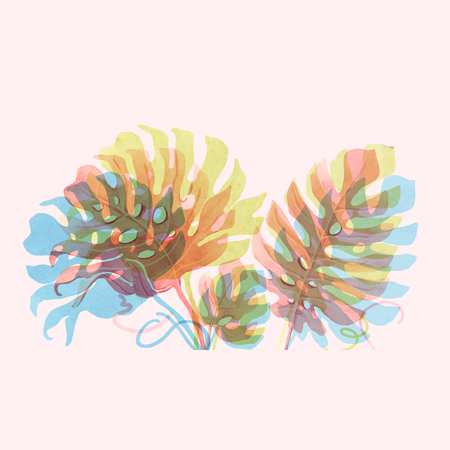Watercolor tropical palm leaf setのイラスト素材