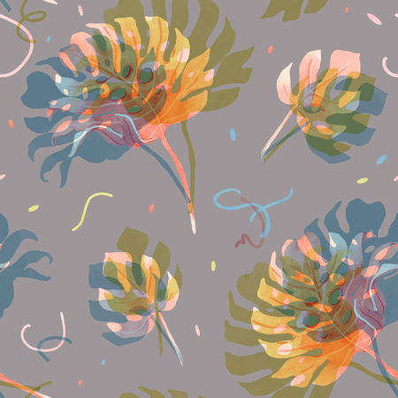 Watercolor tropical palm leaf vector patternのイラスト素材