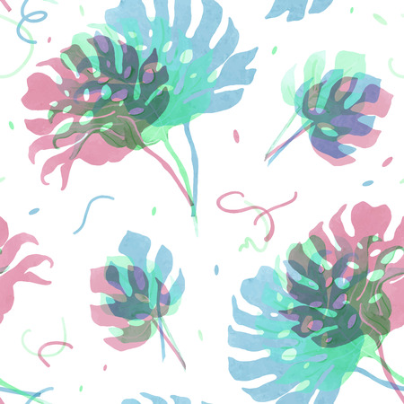 Watercolor tropical palm leaf vector patternのイラスト素材