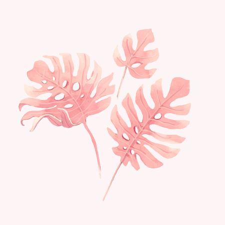 Watercolor tropical palm leaf vector setのイラスト素材