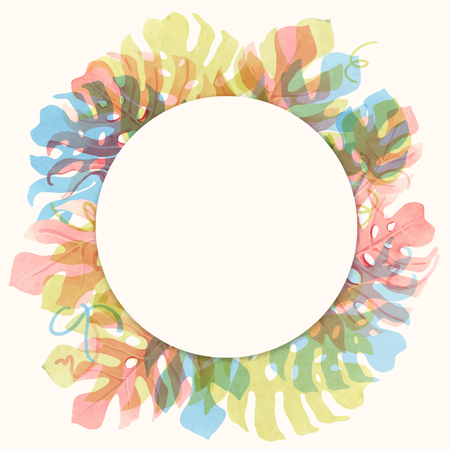 Watercolor tropical palm leaf vector frameのイラスト素材