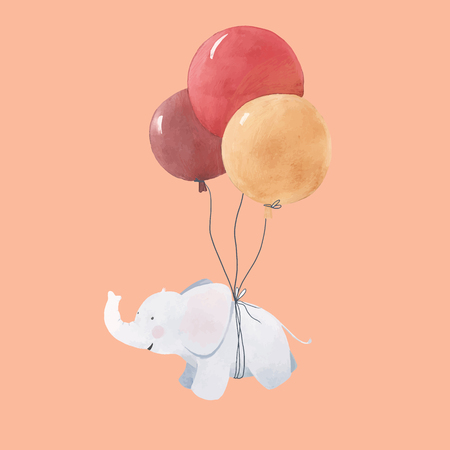 Watercolor baby elephant illustrationの写真素材