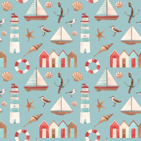 Watercolor marine vector patternのイラスト素材