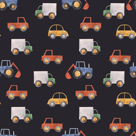 Watercolor baby car vehicle patternの写真素材