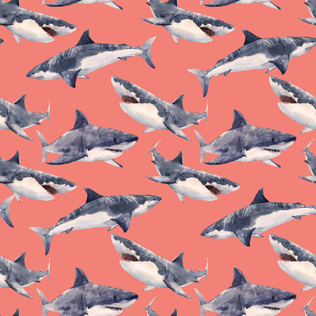 Watercolor shark patternの写真素材