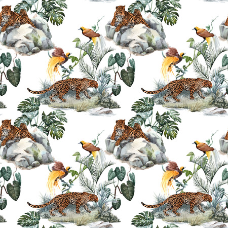 Watercolor tropical seamless patternの写真素材