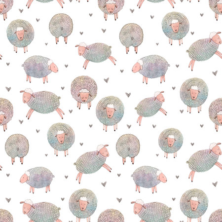 Watercolor sheep patternの写真素材