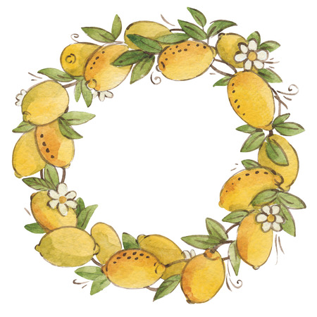 Watercolor lemon wreath compositionの写真素材