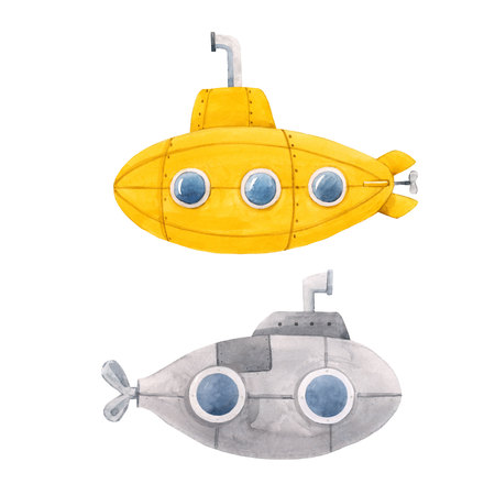 Watercolor submarine illustrationの写真素材