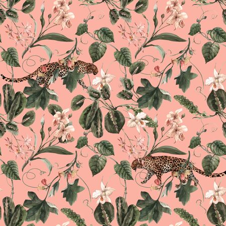 Watercolor tropical seamless vector patternのイラスト素材