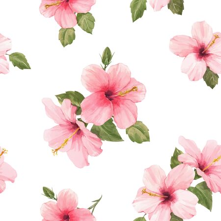 Watercolor hibiscus  patternのイラスト素材