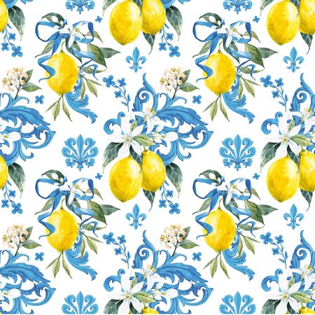 Watercolor lemon patternの写真素材