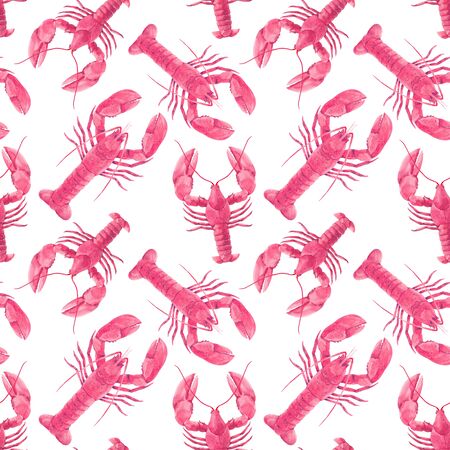 Watercolor sea life lobster patternの写真素材