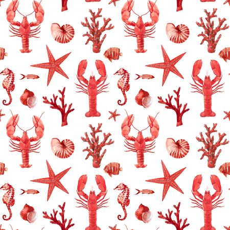 Watercolor sea life vector patternのイラスト素材