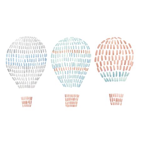 Watercolor  set with air balloons in cute baby stitch embroidery styleのイラスト素材
