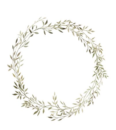 Beautiful floral wreath with watercolor pink abstract flowers, leaves and berries. Stock illustration.の写真素材