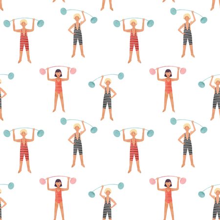 Beautiful seamless pattern with cute fitness people. Stock illustrationの写真素材